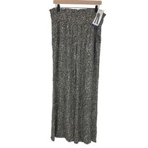 Three Dots Pants Womens Large Black White Chevron Print Smocked Wide Leg NWT #D